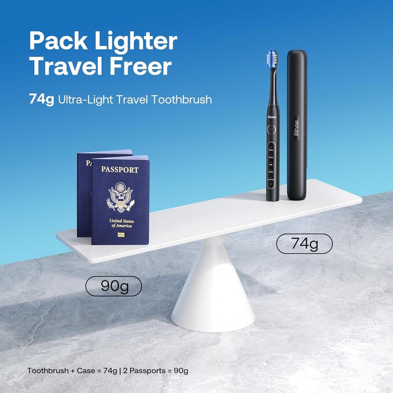 Bitvae ADA Accepted Electric Toothbrush, Travel Toothbrush Rechargeable for Adults and Kids, 60-Day Battery, 5 Modes, 8 Heads, Portable Travel Case & Holder, Shadow Black - Image 5